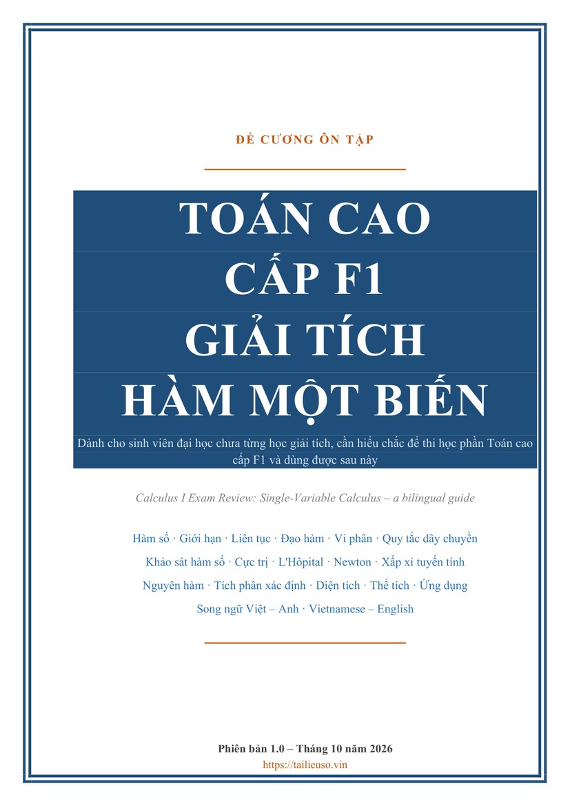 Đề cương ôn tập Toán cao cấp F1 — Giải tích hàm một biến — Việt/Anh